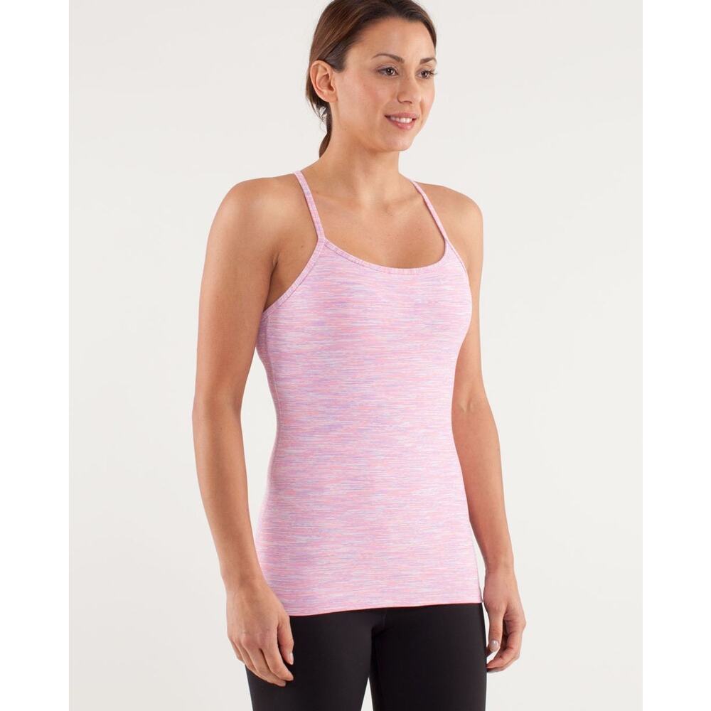 Lululemon Power Y Tank Top Womens 4 Pink Space Dye EUC Racerback Shelf‎ Bra Luon